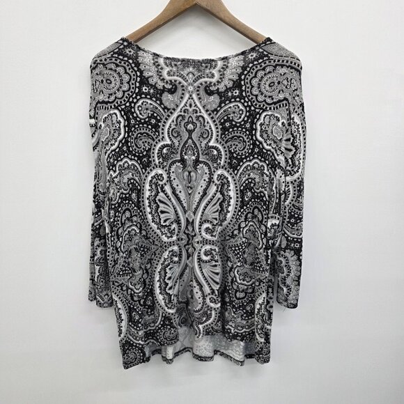 INC International Concepts Black White Paisley Cutout Keyhole‎ 3/4 Sleeve Blouse - Picture 5 of 13